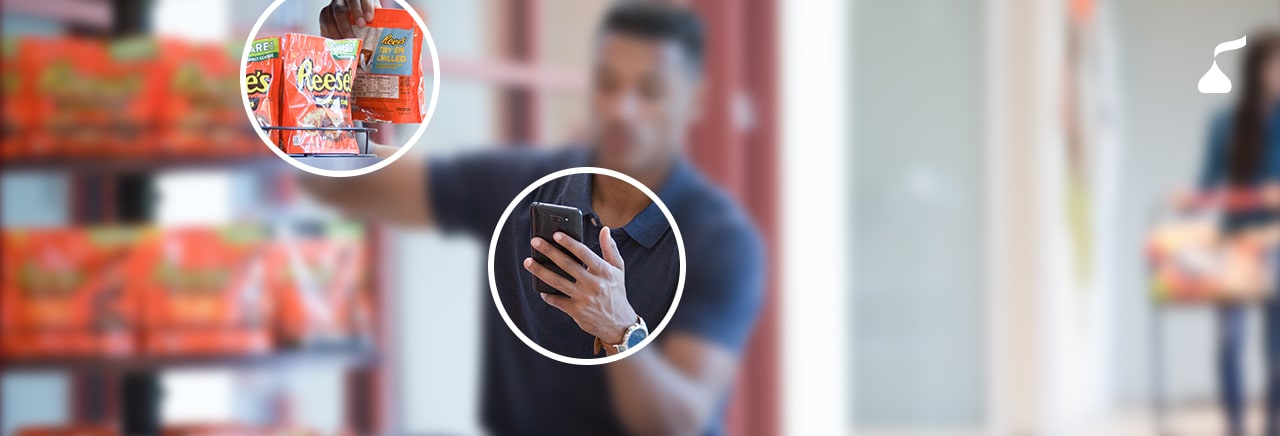 person shopping in store with the use of a mobile device