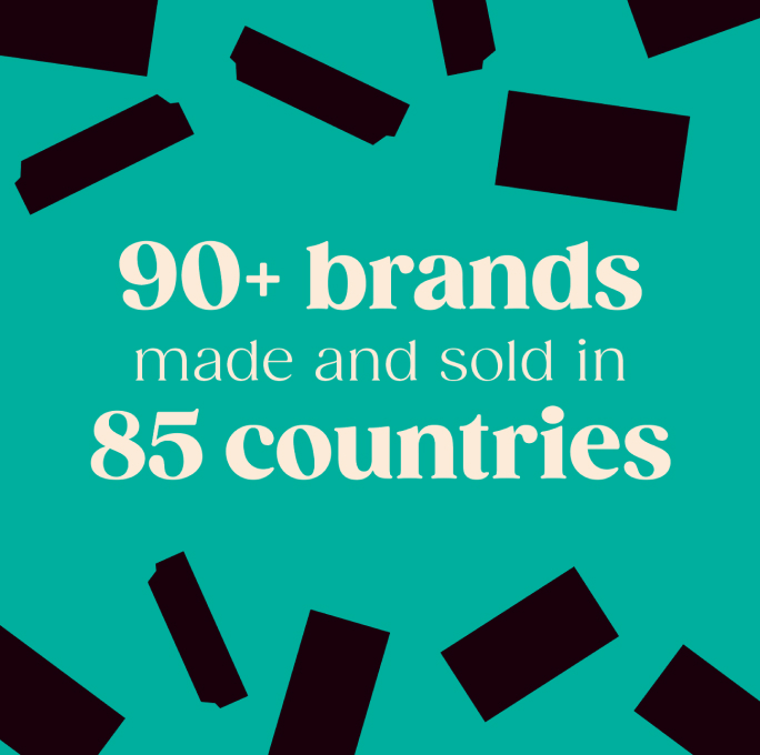 90+ brands made and sold in 85 countries